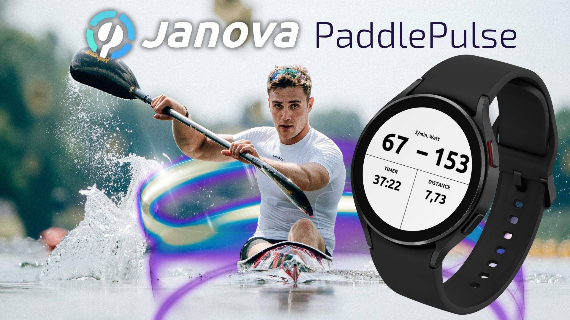 Olympic Paddler with watch displaying power and stroke rate