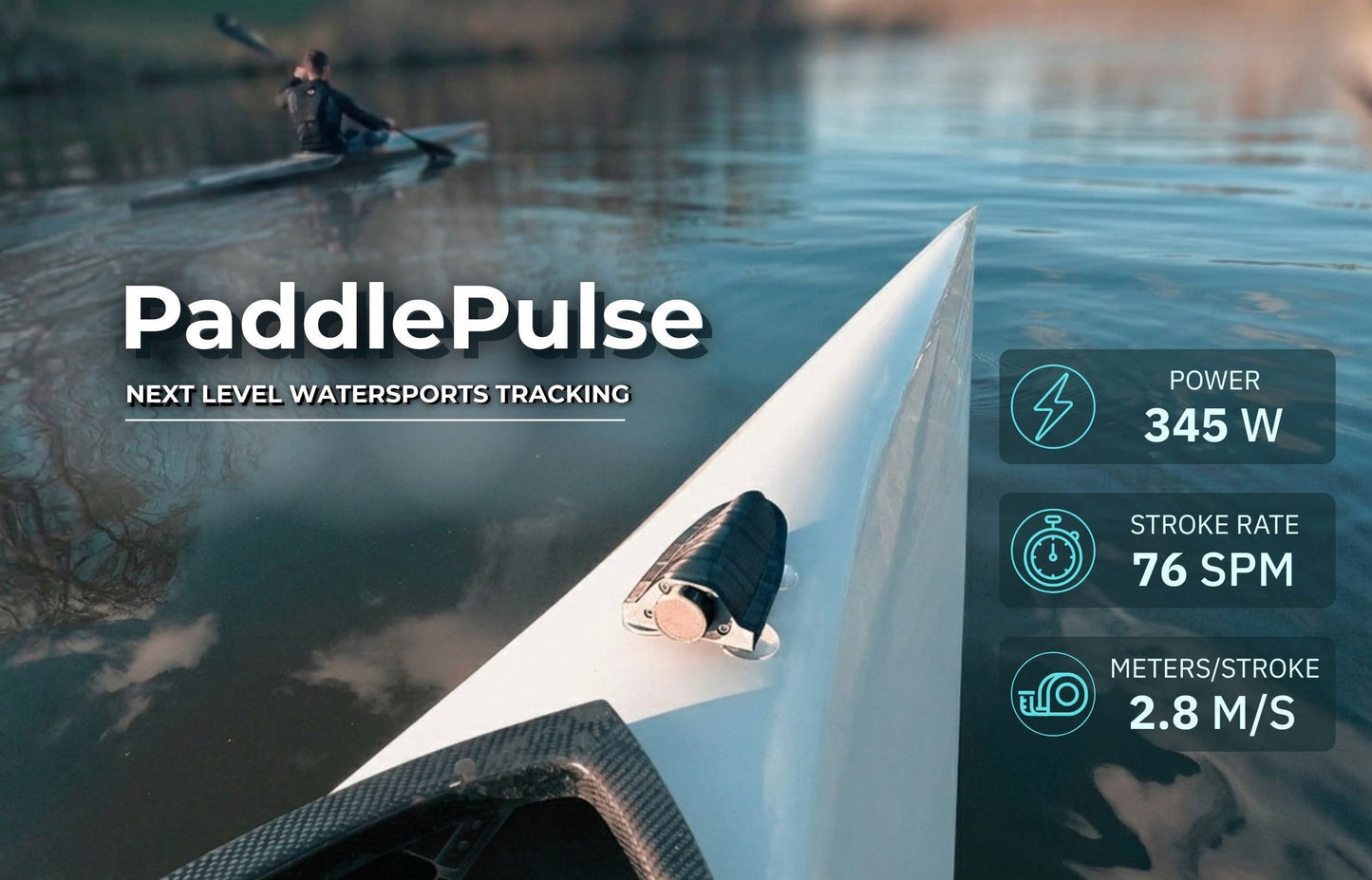 Stroke rate, Cadence, Power and Propulsion Measurement unit (PaddlePulse) on white Nelo